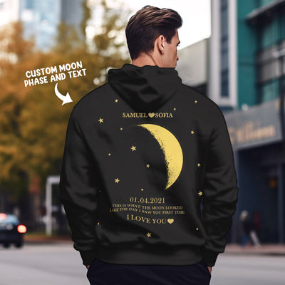 Custom Moon Phase Nnames Hoodie Personalized Fashion Unisex Sweatshirt Gift for Him for Her - mysiliconefoodbag
