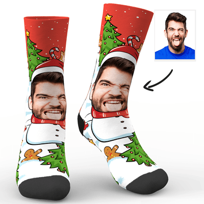 Christmas Gift Custom Face Socks With Snowman