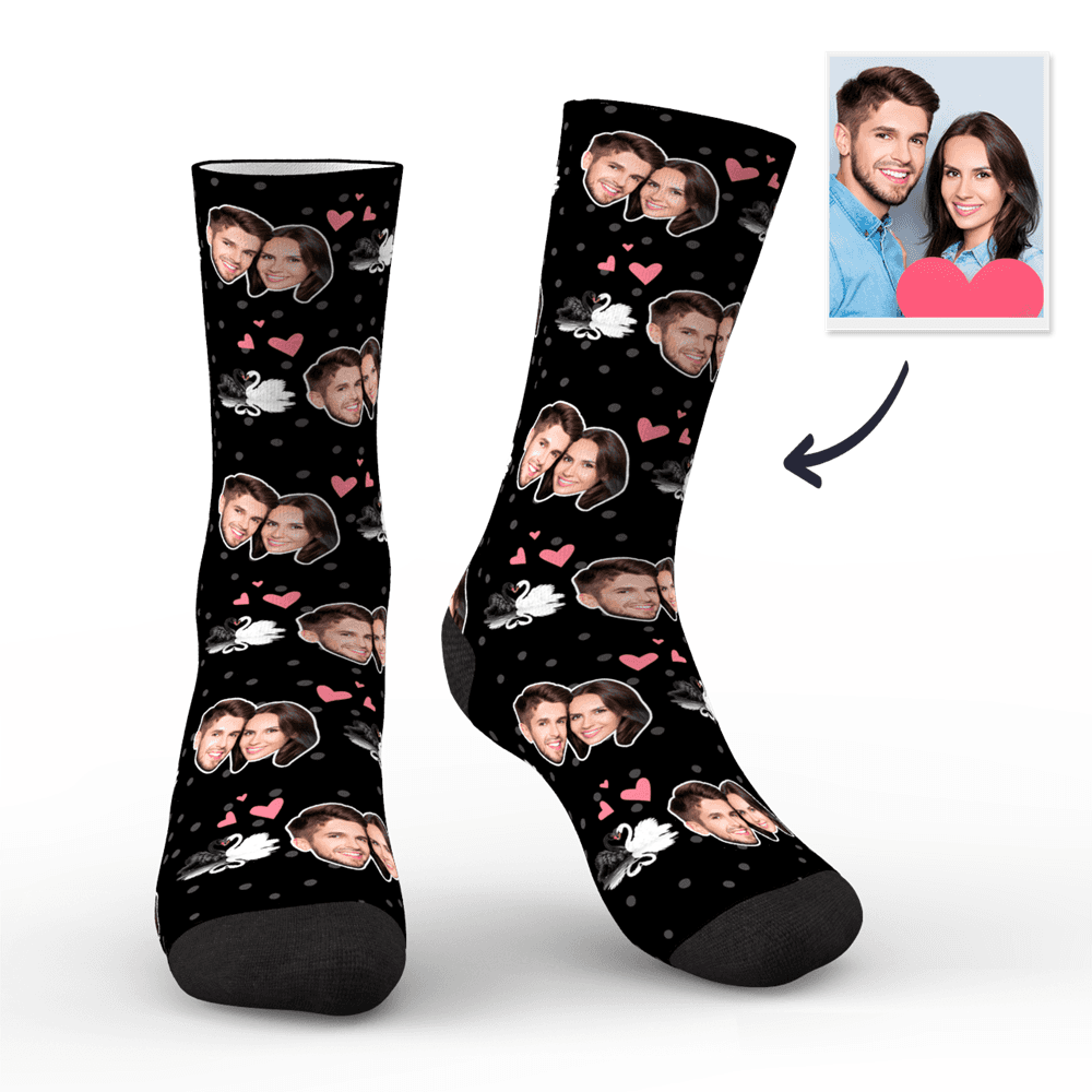 Couple Custom Swan And Face On Socks
