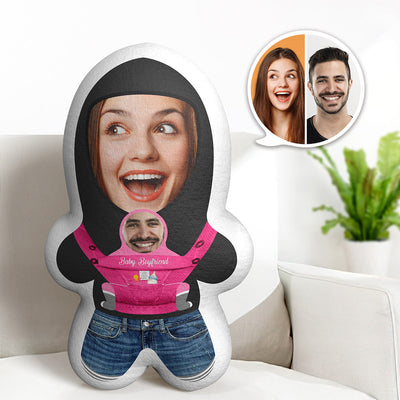 Custom Baby Boyfriend Couple Face Minime Throw Pillow Personalized Photo Gifts for Couple - mysiliconefoodbag
