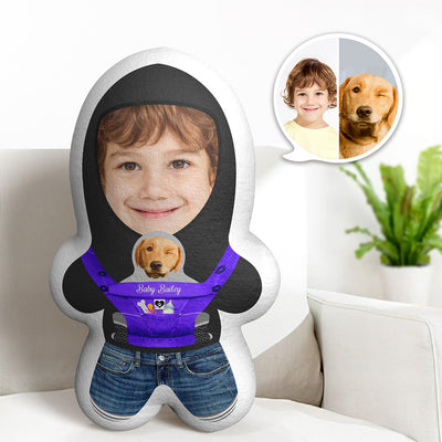 Custom Purple Baby Carrier Two Faces Minime Throw Pillow Personalized Minime Photo Doll Gift for Pet Lover - mysiliconefoodbag
