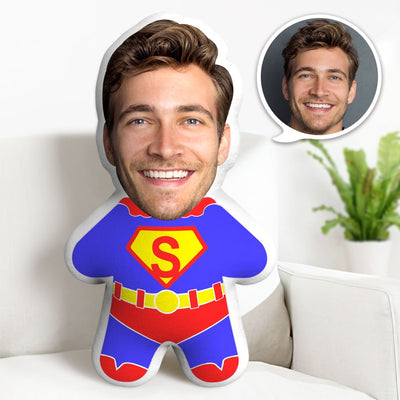 Superman Minime Throw Pillow Custom Face Gifts Personalized Photo Minime Pillow - makephotopuzzleuk