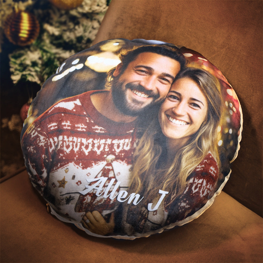 Custom Photo Round Shape Personalized Text Pillow