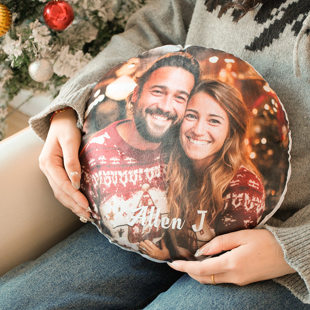 Custom Photo Round Shape Personalized Text Pillow
