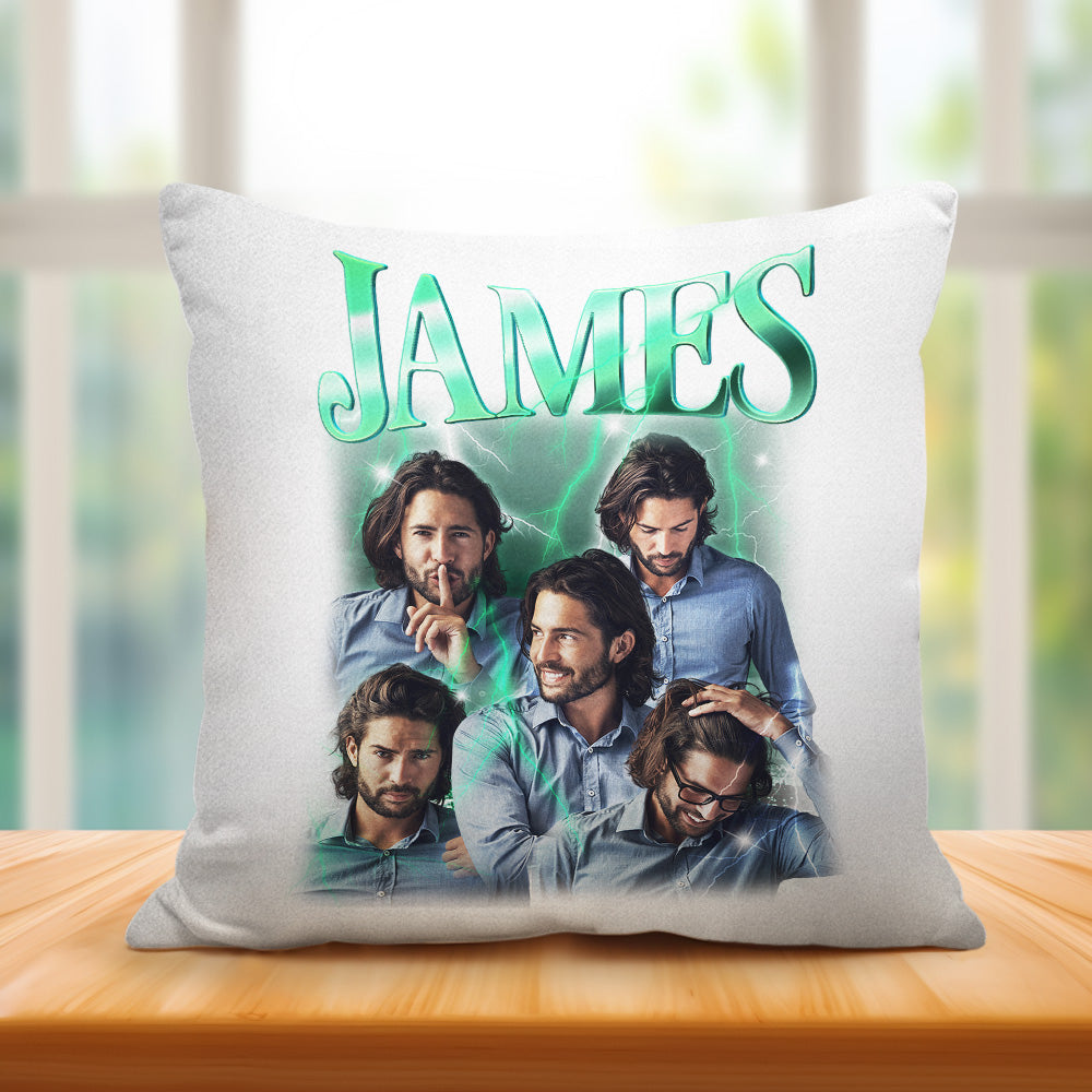 Custom Photo Vintage Tee Personalized Name Pillows Gifts for Lovers