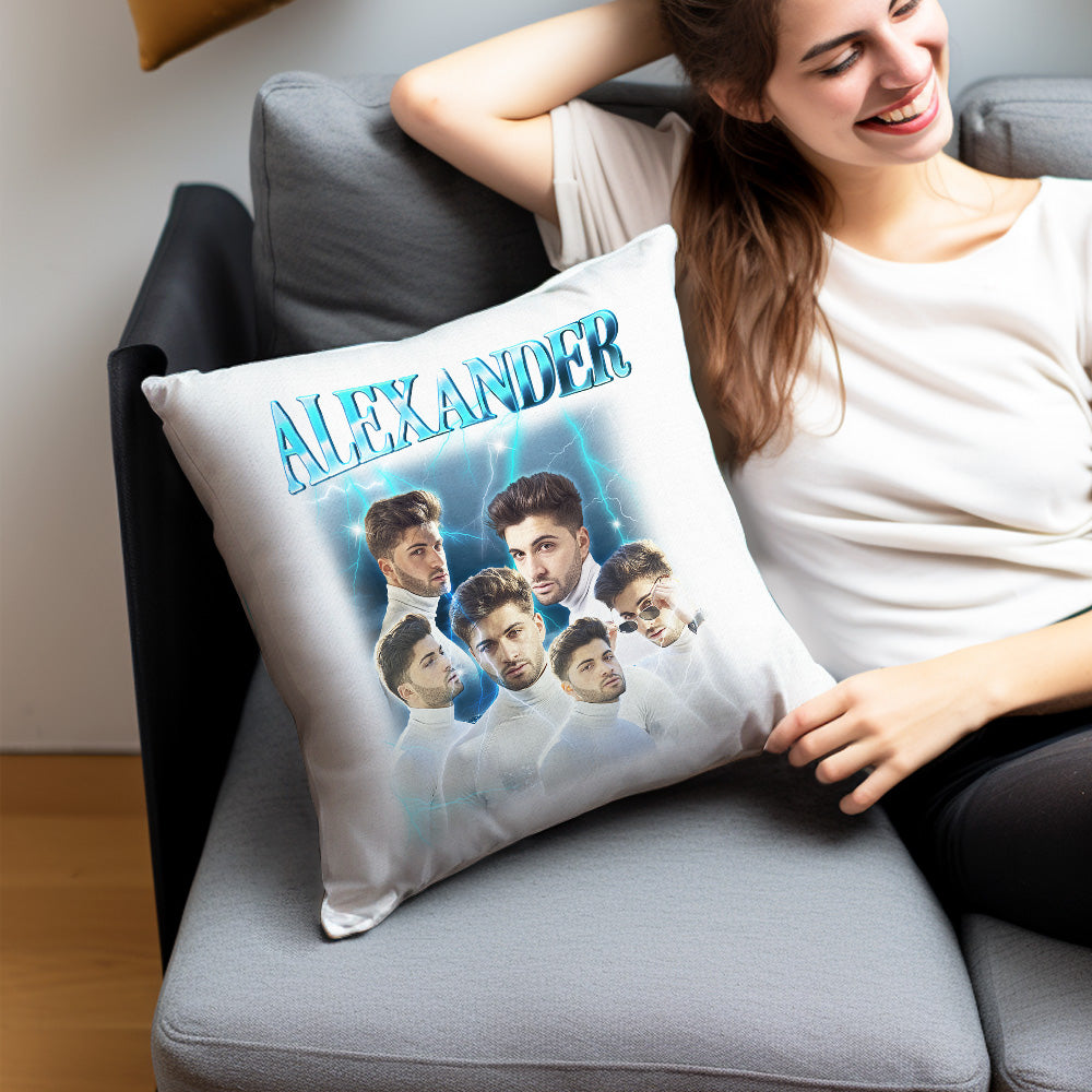 Custom Photo Vintage Tee Personalized Name Pillows Gifts for Lovers