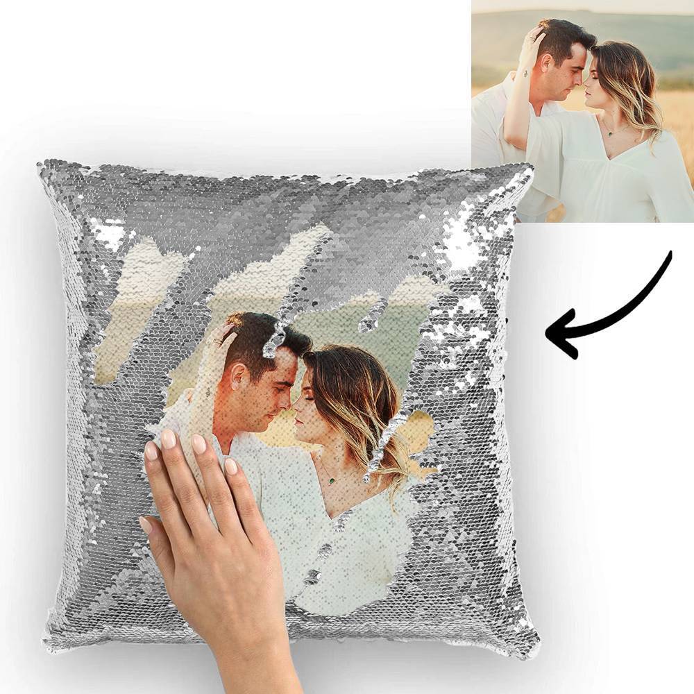 Gift for Her Custom Couple Photo Magic Sequins Pillow Case Only 15.75''*15.75''