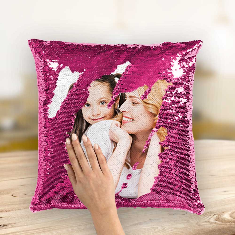 Couple Photo Personalized Magic Sequins Pillow Multicolor Shiny 15.75''*15.75'' - For Mom