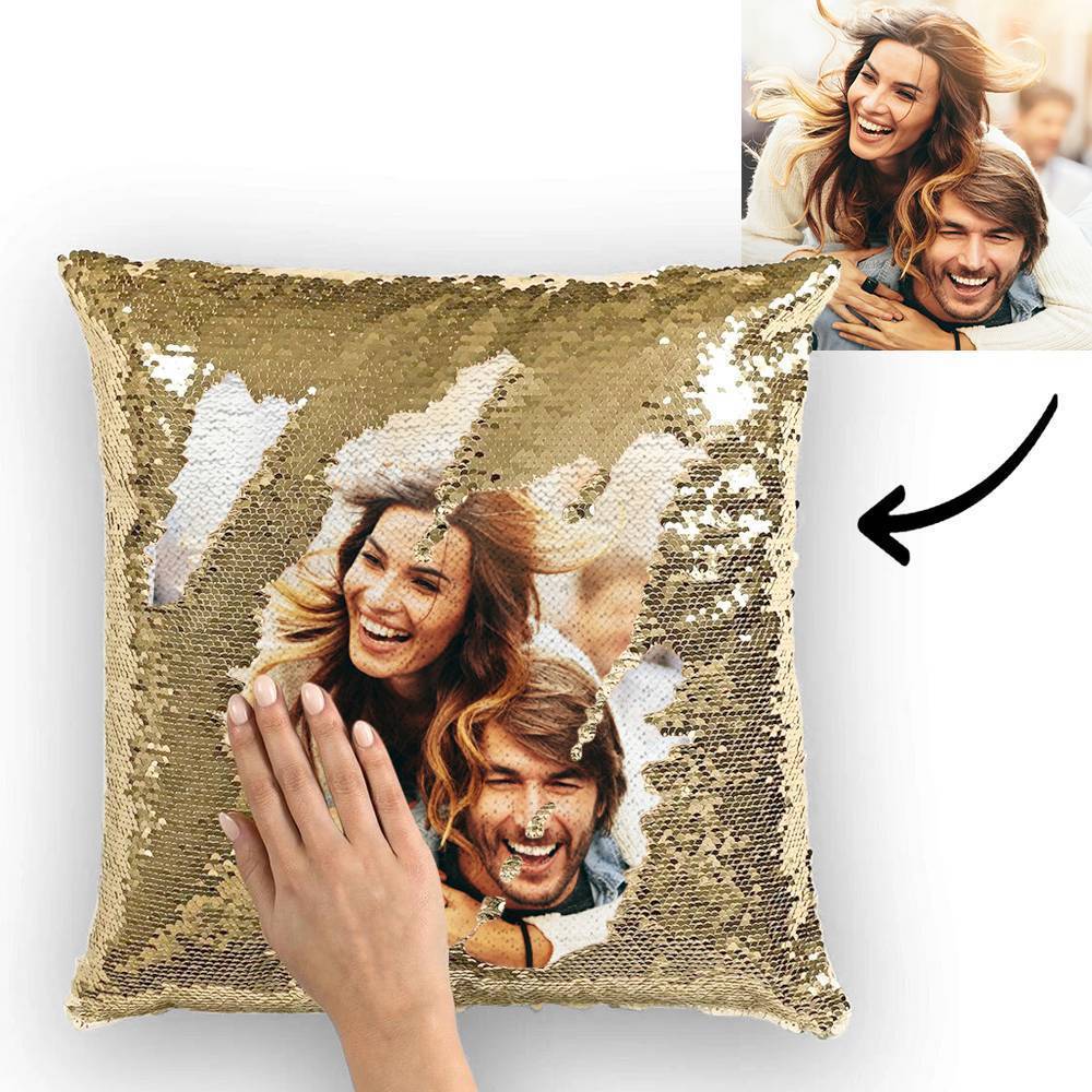 Customized Sequin Pillow Personalized Sequin Pillows, Custom Love Photo Magic Sequins Pillow Case, Multicolor 15.75''*15.75'', Best Gift For Her