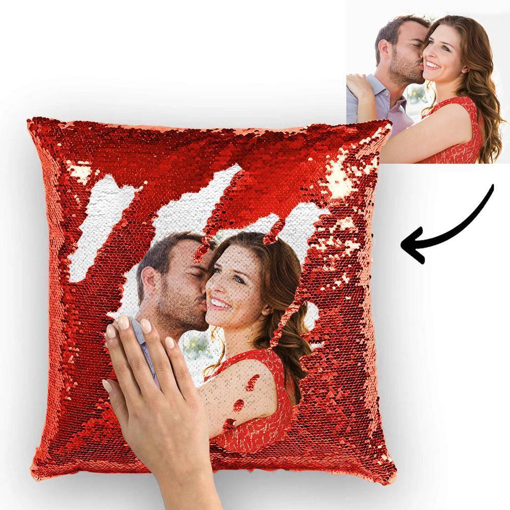 Custom Photo Magic Sequins Pillow, Sequin Picture Pillow, Gifts for Family, Personalized Glitter Pillow with Hidden Picture