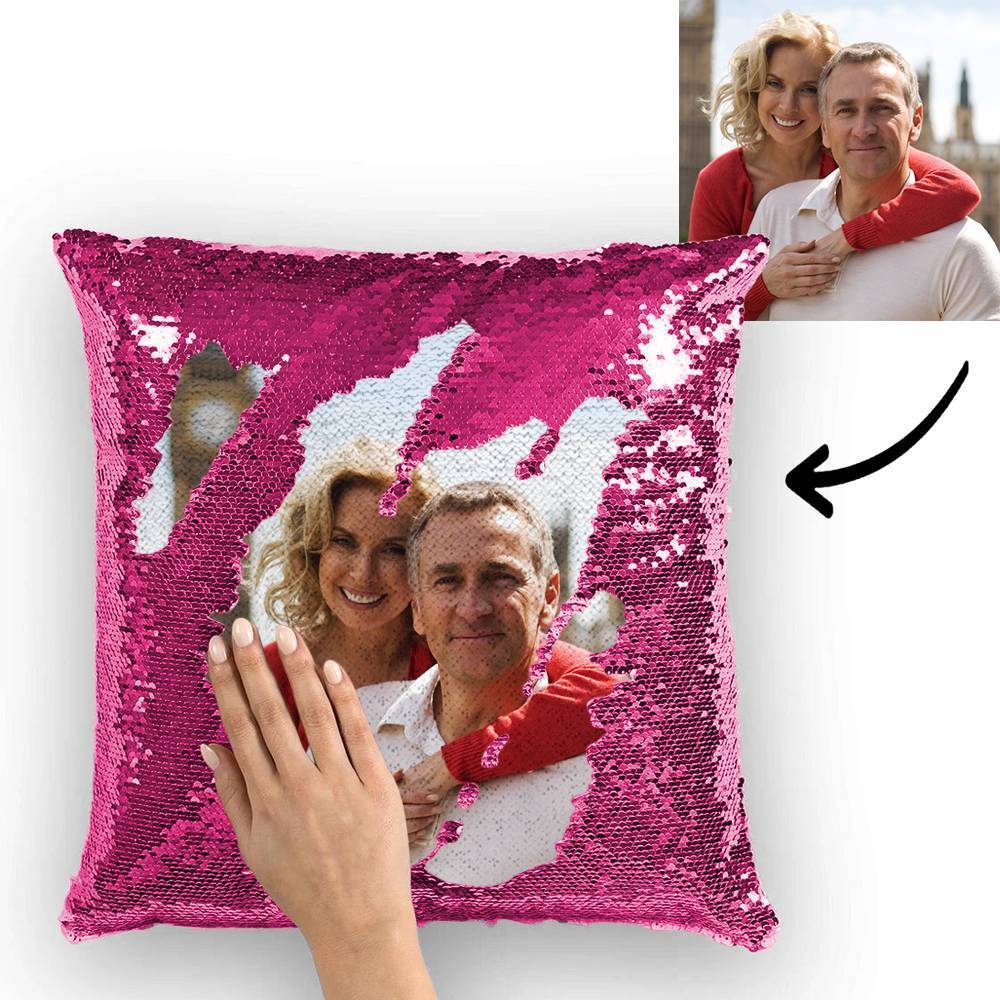 Custom Photo Magic Sequins Pillow Multicolor Shiny 15.75''*15.75'' Gifts For Grandma