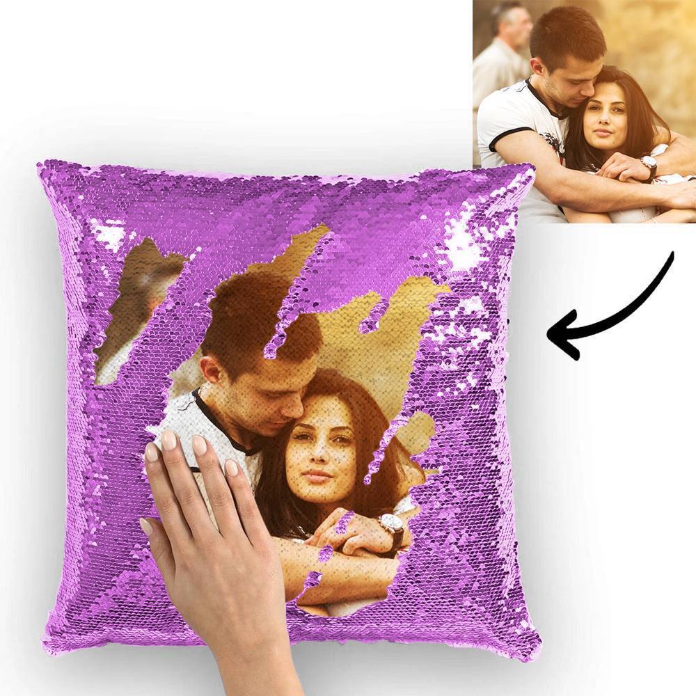 Personalized Graduation Gifts Custom Photo Magic Sequins Pillow Multicolor Shiny 15.75''*15.75''