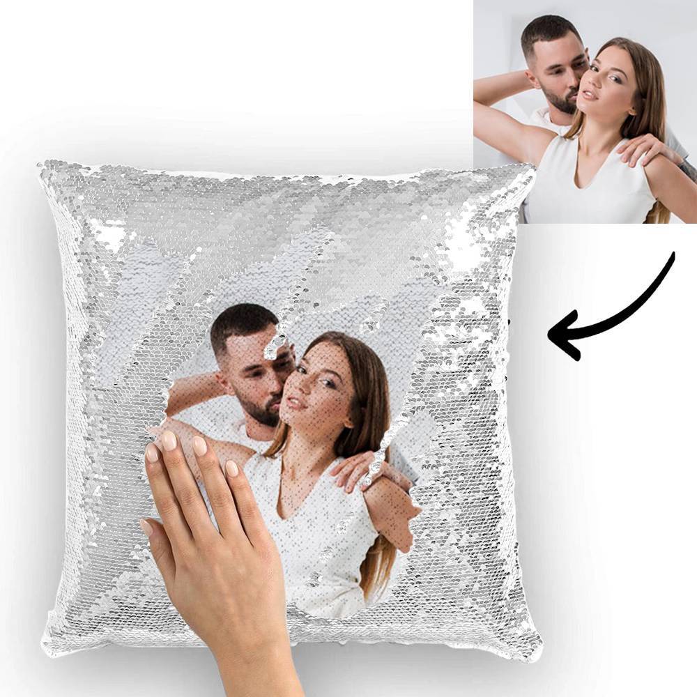 Custom Photo Magic Sequins Pillow, Sequin Picture Pillow, Gifts for Family, Personalized Glitter Pillow with Hidden Picture