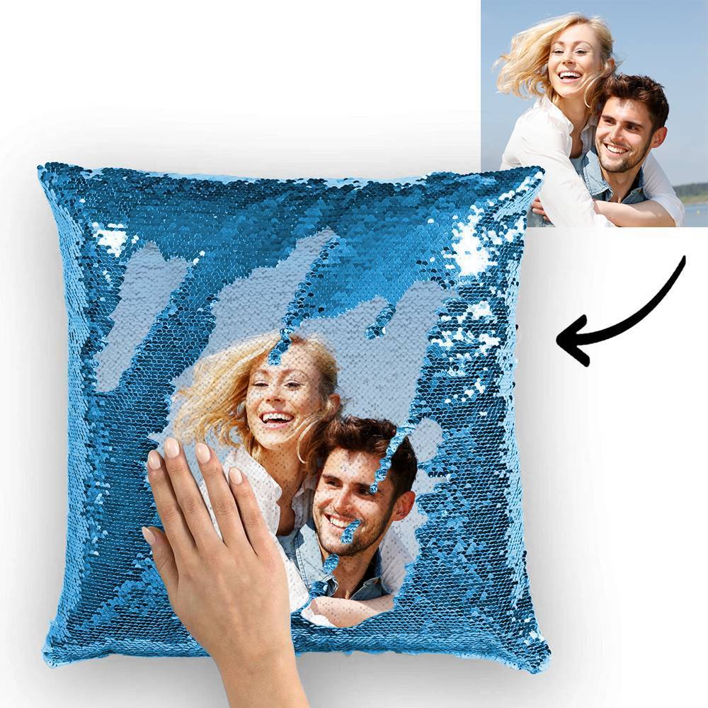 Gift for Her Custom Couple Photo Magic Sequins Pillow Case Only 15.75''*15.75''