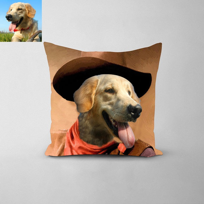 Custom Photo Cowboy Throw Pillow for Pets