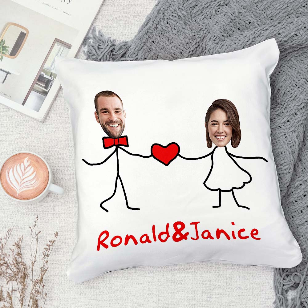 Custom Matchmaker Face Pillow Holding Hands with Love Personalized Couple Photo and Text Throw Pillow Valentine's Day Gift