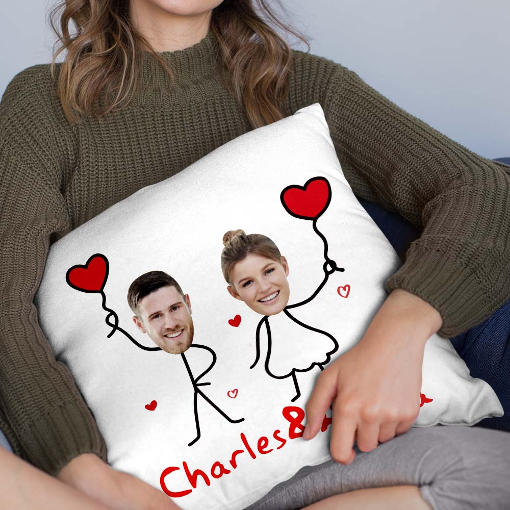 Custom Matchmaker Face Pillow Love Balloon Personalized Couple Photo and Text Throw Pillow Valentine's Day Gift