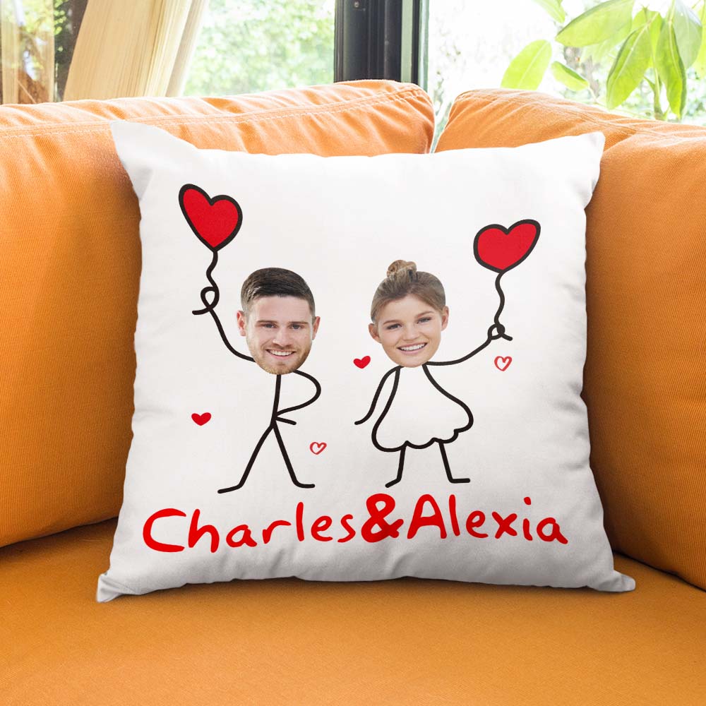 Custom Matchmaker Face Pillow Love Balloon Personalized Couple Photo and Text Throw Pillow Valentine's Day Gift
