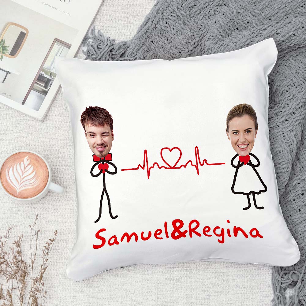Custom Matchmaker Face Pillow ECG Love Personalized Couple Photo and Text Throw Pillow Valentine's Day Gift