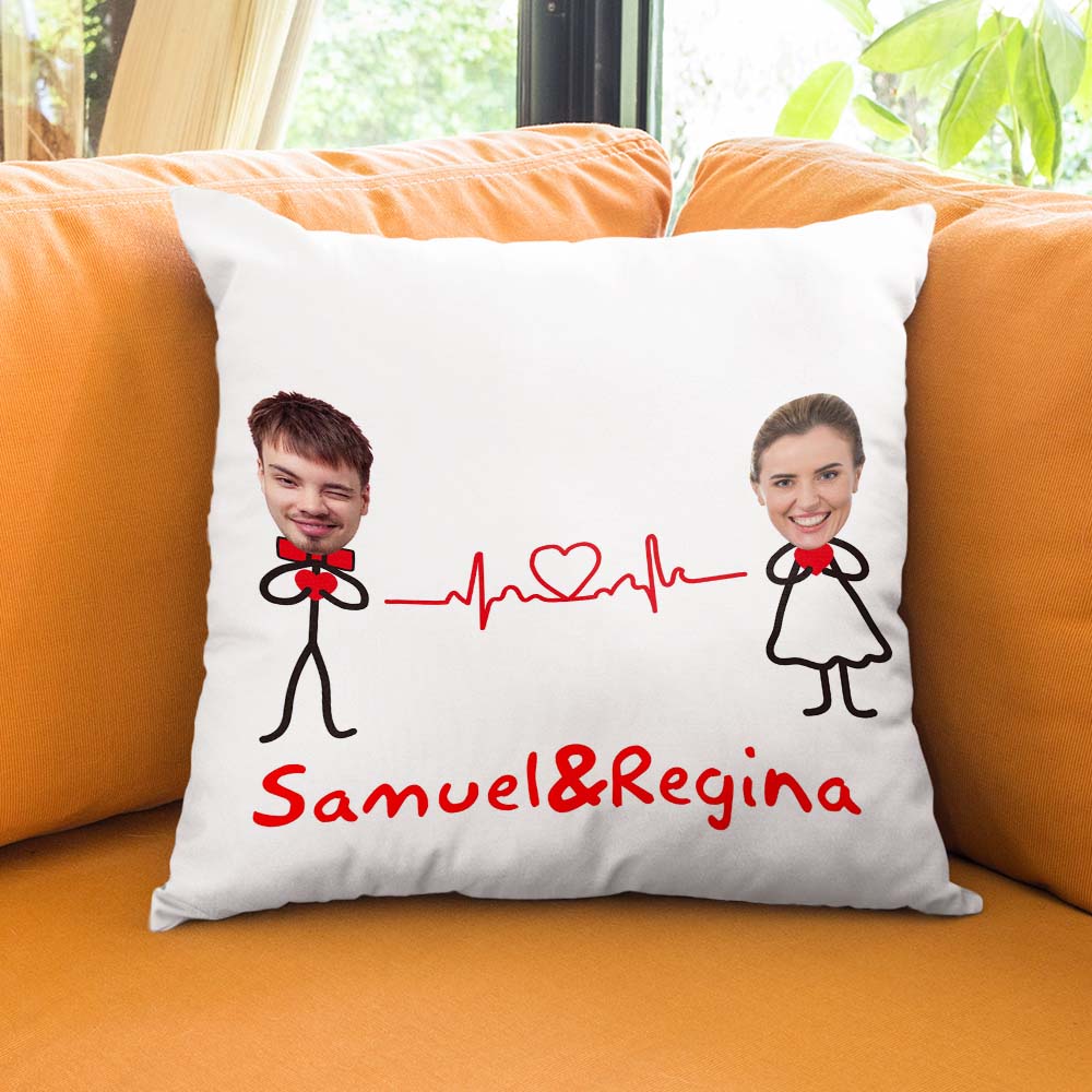Custom Matchmaker Face Pillow ECG Love Personalized Couple Photo and Text Throw Pillow Valentine's Day Gift