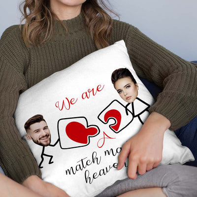 Custom Matchmaker Face Pillow Puzzle Personalized Couple Photo Throw Pillow Valentine's Day Gift - mysiliconefoodbag