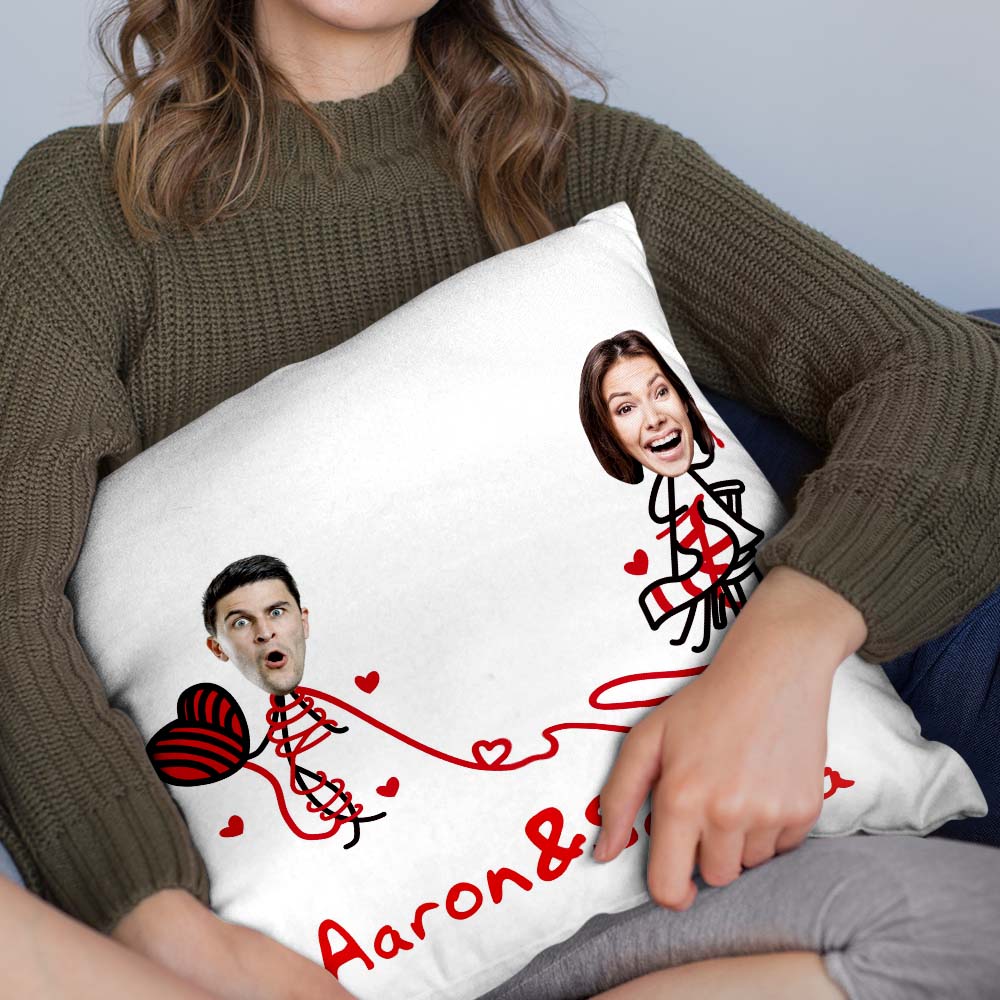 Custom Matchmaker Face Pillow Knitting Sweater Personalized Couple Photo and Text Throw Pillow Valentine's Day Gift