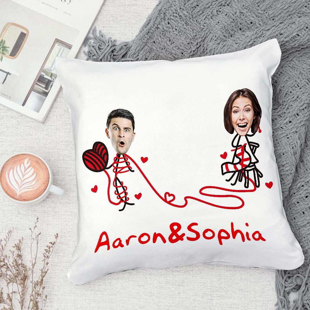 Custom Matchmaker Face Pillow Knitting Sweater Personalized Couple Photo and Text Throw Pillow Valentine's Day Gift