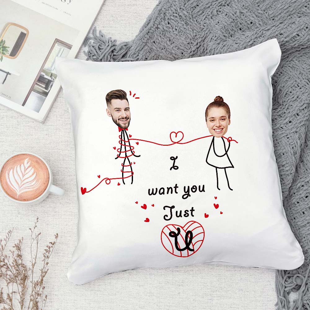 Custom Matchmaker Face Pillow I Just Want U Personalized Couple Photo Throw Pillow Valentine's Day Gift