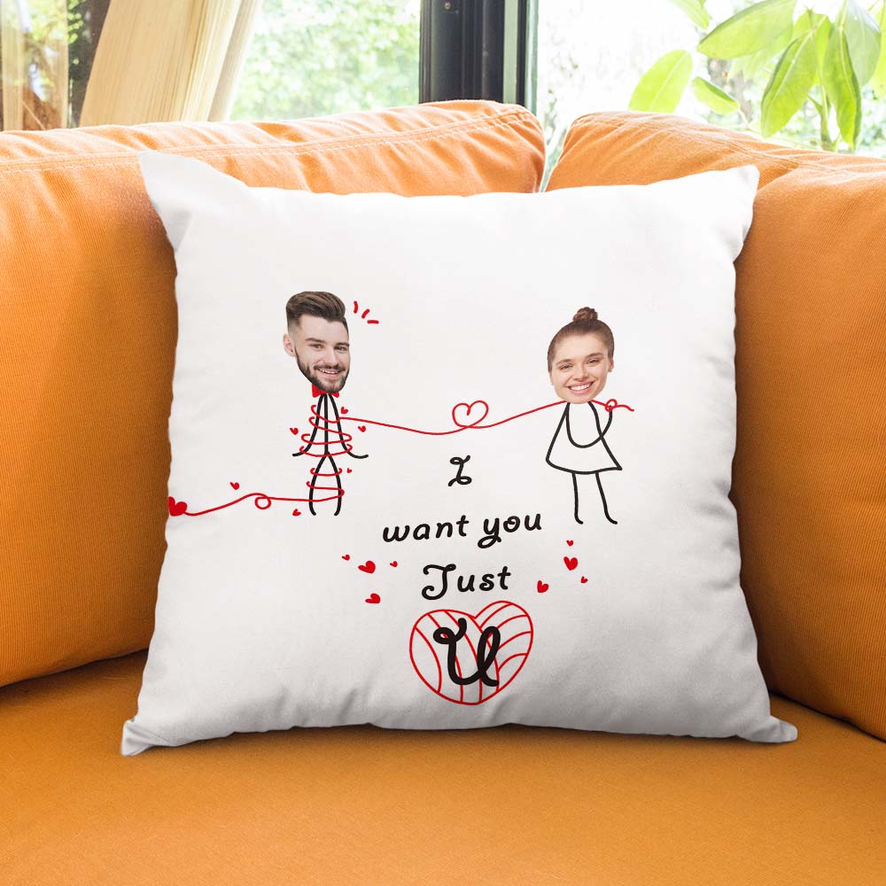 Custom Matchmaker Face Pillow I Just Want U Personalized Couple Photo Throw Pillow Valentine's Day Gift