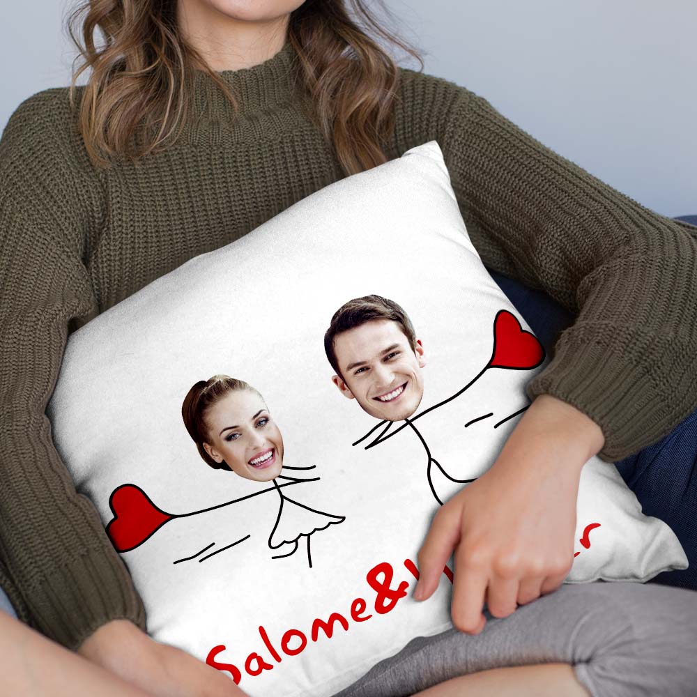 Custom Matchmaker Face Pillow Love Balloon Run Personalized Couple Photo and Text Throw Pillow Valentine's Day Gift
