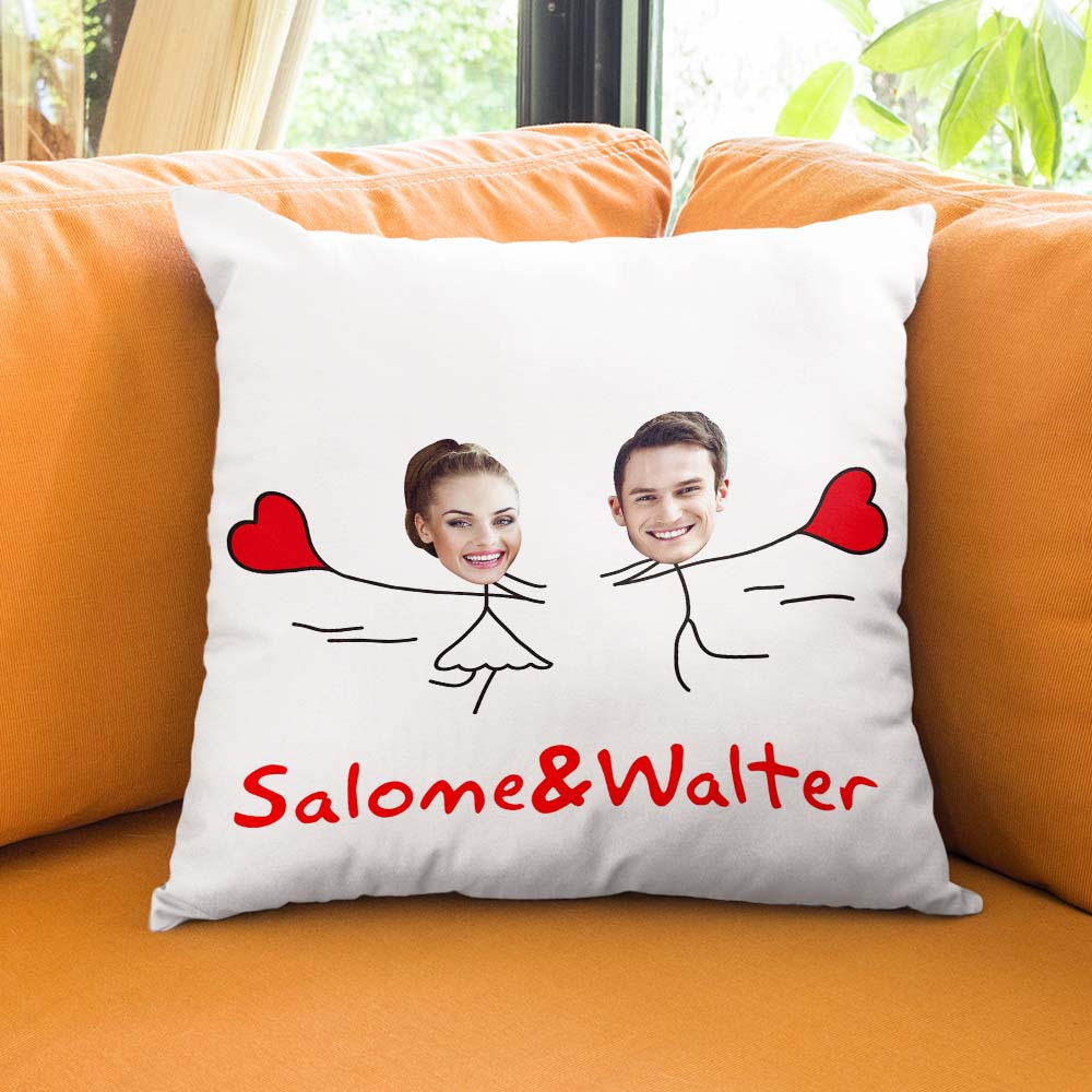 Custom Matchmaker Face Pillow Love Balloon Run Personalized Couple Photo and Text Throw Pillow Valentine's Day Gift