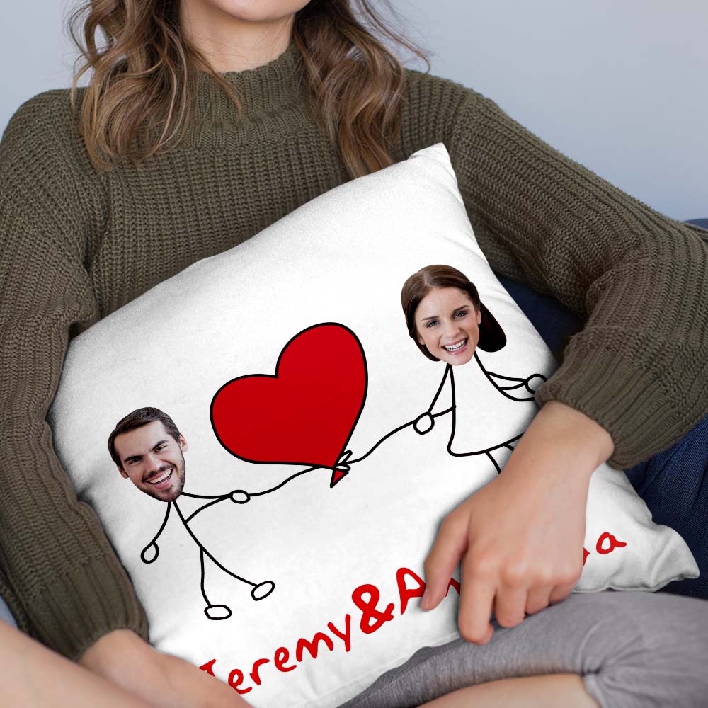 Custom Matchmaker Face Pillow Extra Large Love Heart Personalized Couple Photo and Text Throw Pillow Valentine's Day Gift