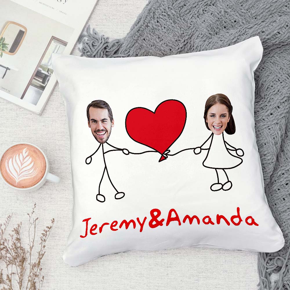 Custom Matchmaker Face Pillow Extra Large Love Heart Personalized Couple Photo and Text Throw Pillow Valentine's Day Gift