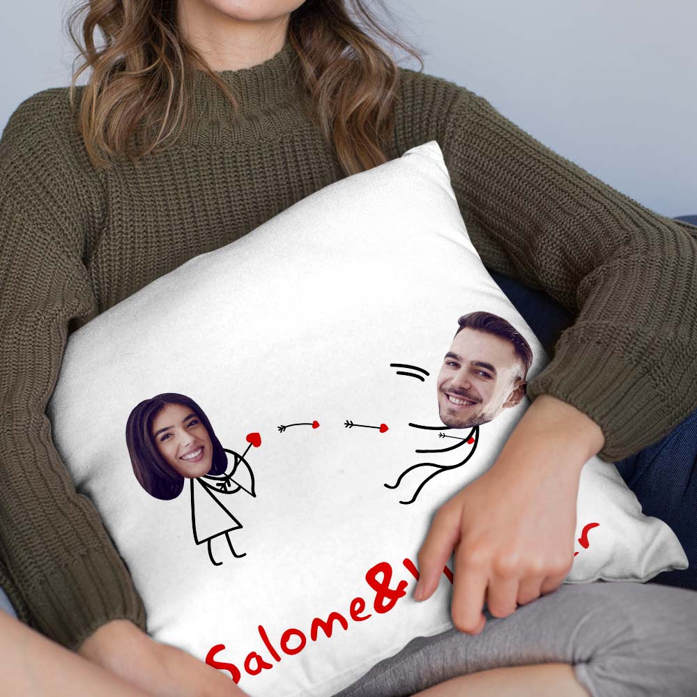 Custom Matchmaker Face Pillow Cupid's Arrow Personalized Couple Photo and Text Throw Pillow Valentine's Day Gift