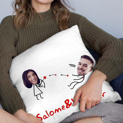Custom Matchmaker Face Pillow Cupid's Arrow Personalized Couple Photo and Text Throw Pillow Valentine's Day Gift - mysiliconefoodbag