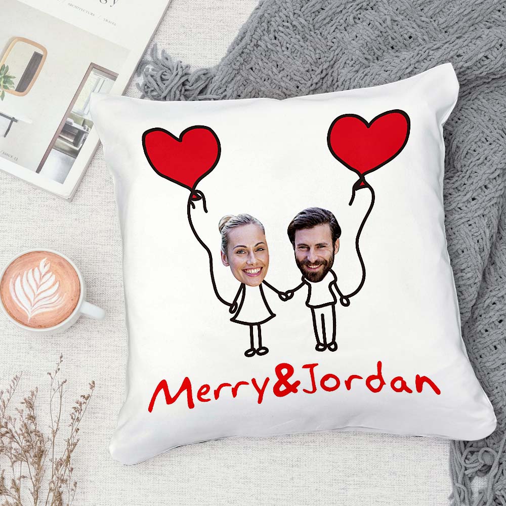 Custom Matchmaker Face Pillow Hand in Hand Personalized Couple Photo and Text Throw Pillow Valentine's Day Gift