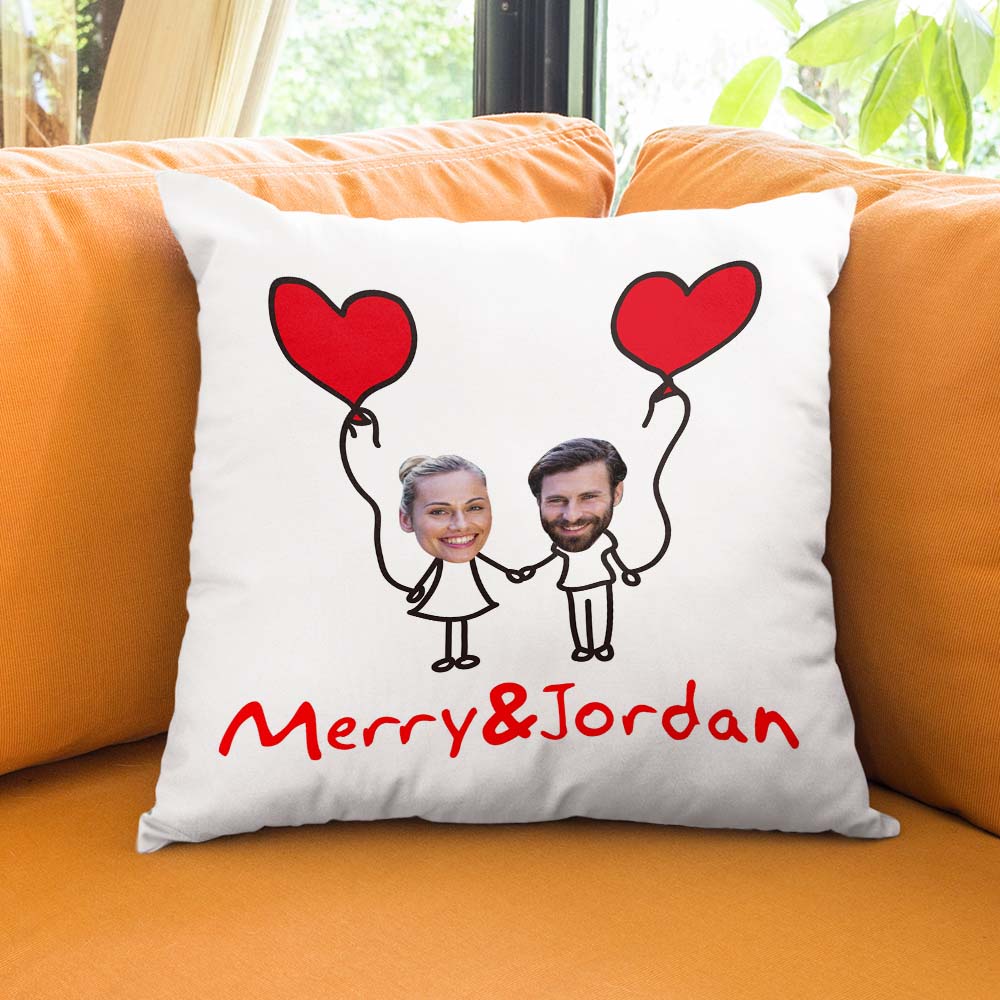 Custom Matchmaker Face Pillow Hand in Hand Personalized Couple Photo and Text Throw Pillow Valentine's Day Gift