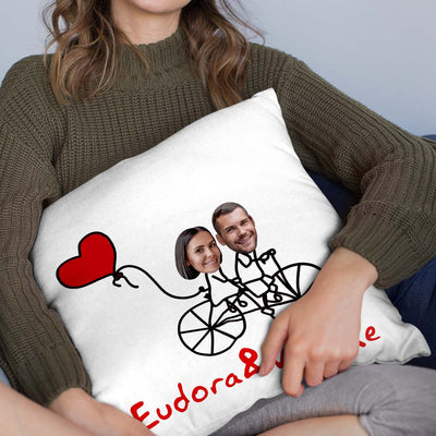Custom Matchmaker Face Pillow Love Bike Personalized Couple Photo and Text Throw Pillow Valentine's Day Gift - mysiliconefoodbag