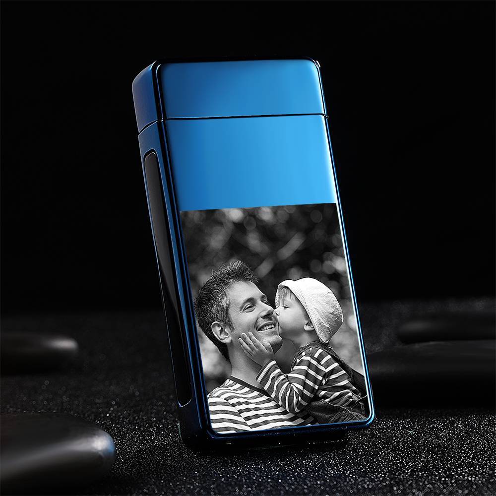 Men's Personality Custom Electric Blue Perfect Family Photo Lighter, Engraved Lighter