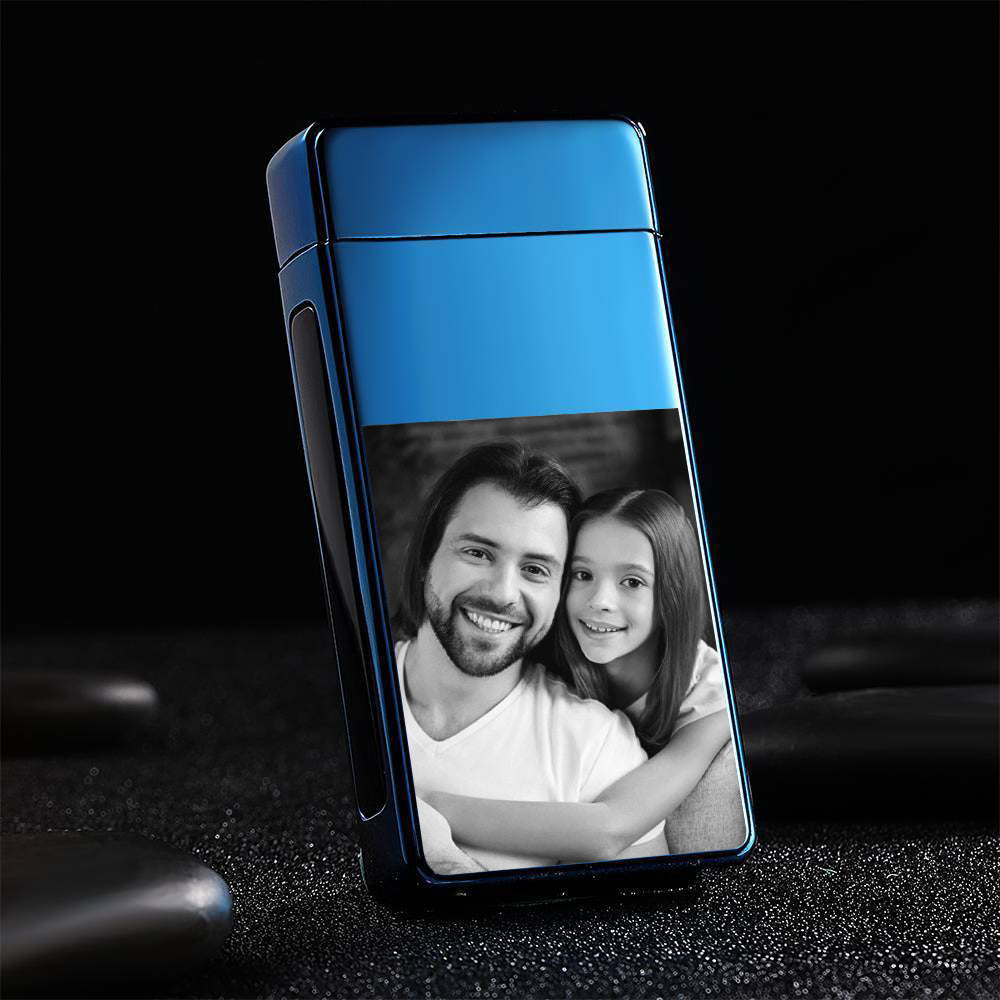 Men's Personality Custom Electric Blue Perfect Family Photo Lighter, Engraved Lighter Gift for Dad