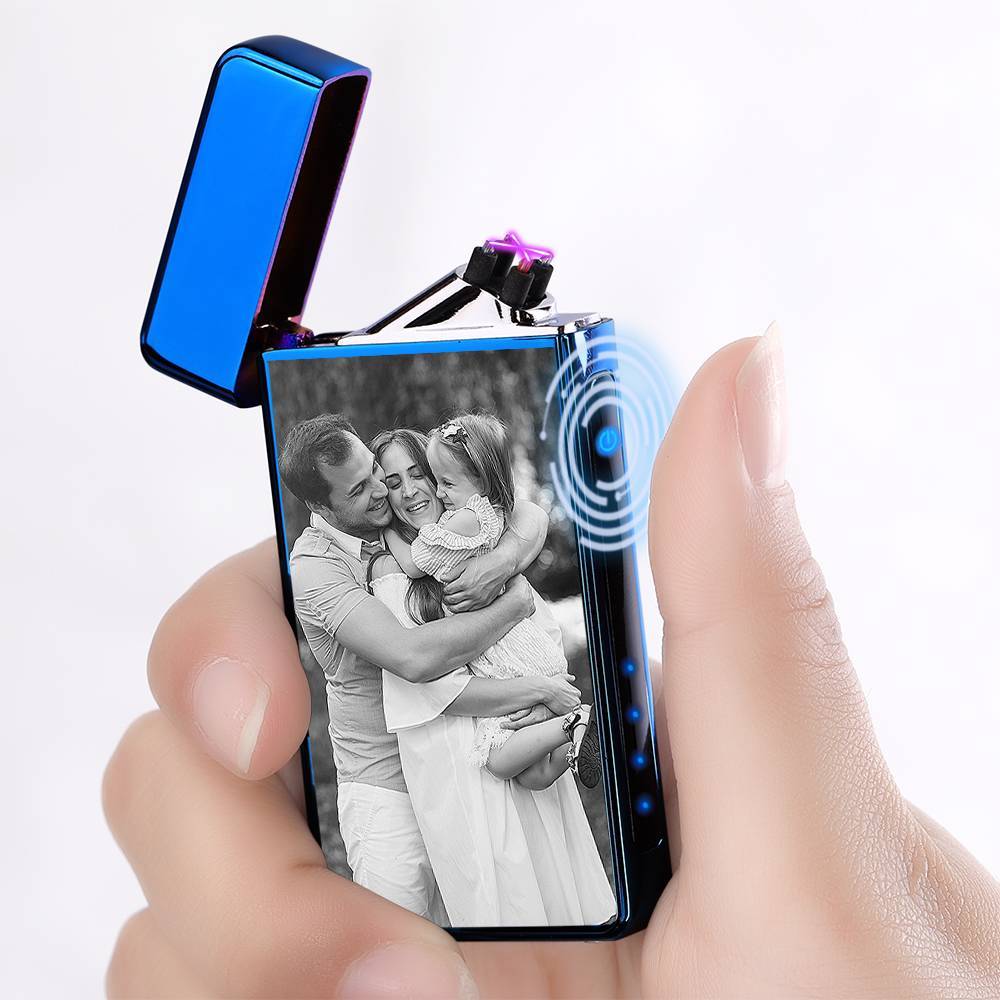 Custom Men's Electric Blue Perfect Family Photo Lighter, Engraved Lighter