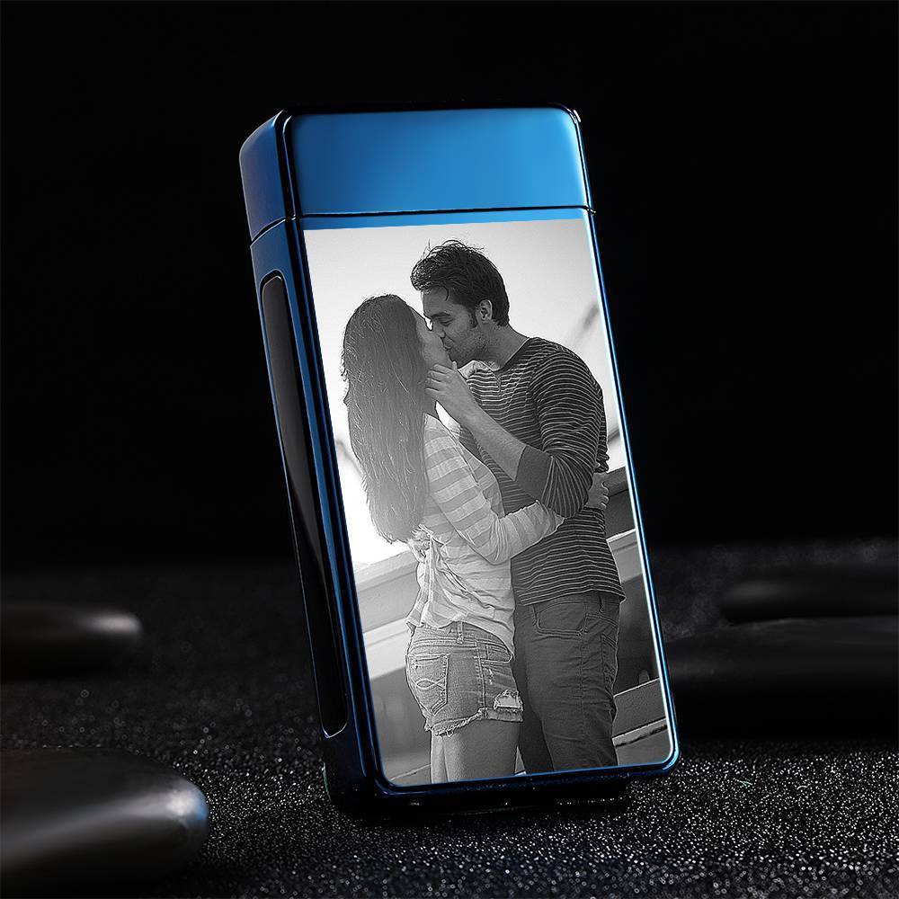 Custom Men's Electric Blue Couple Gift Photo Lighter, Engraved Lighter