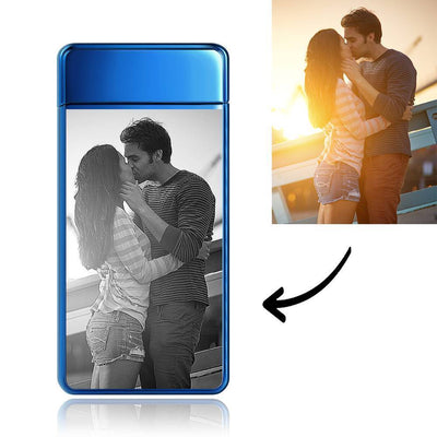 Custom Men's Electric Blue Couple Gift Photo Lighter, Engraved Lighter
