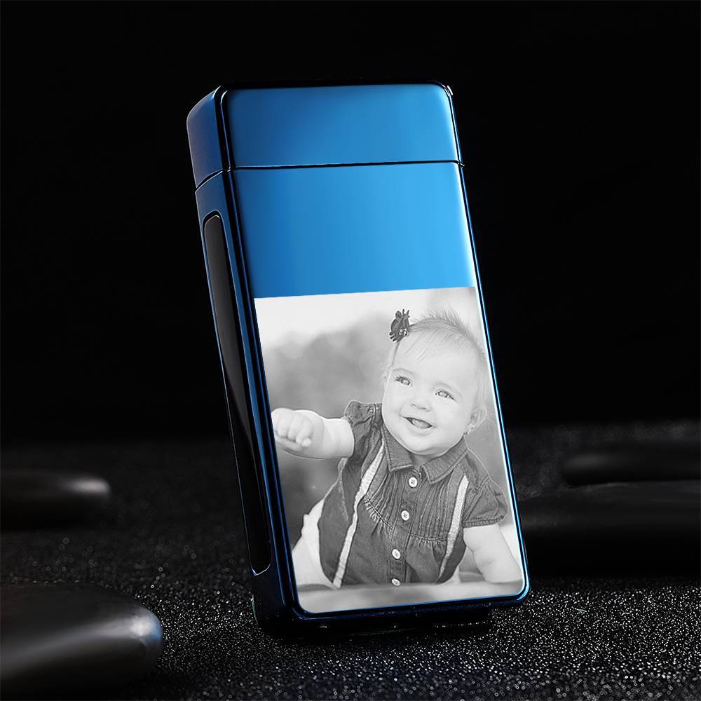 Men's Personality Custom Electric Blue Baby Smile Photo Lighter, Engraved Lighter