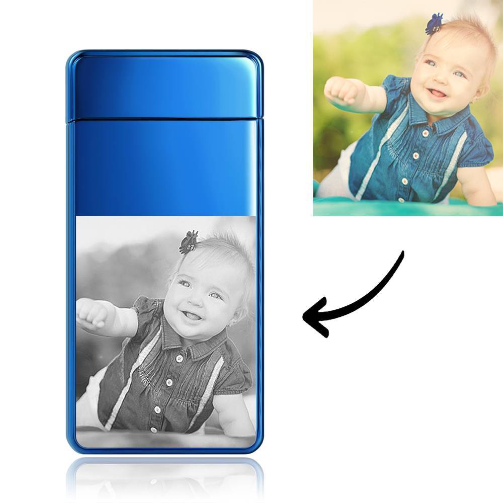 Men's Personality Custom Electric Blue Baby Smile Photo Lighter, Engraved Lighter