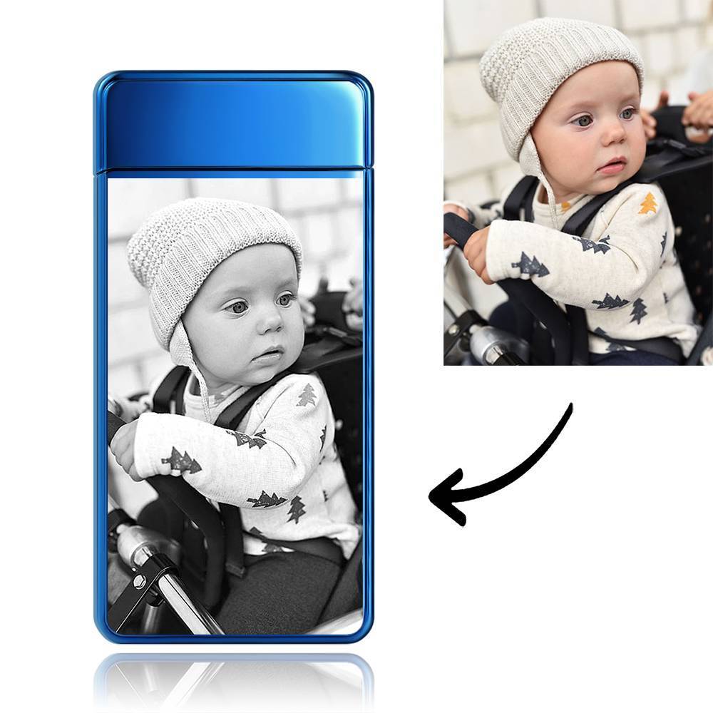 Custom Men's Electric Blue Baby Smile Photo Lighter, Engraved Lighter