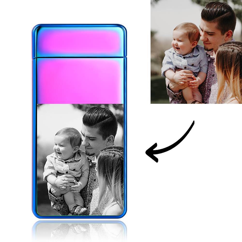 Men's Personality Custom Electric Blue Perfect Family Photo Lighter, Engraved Lighter Gift for Dad
