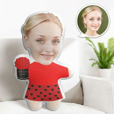 Valentine's Day Gift Custom Face Pillow, Cartoon Lady in Red Dress Face Doll, the Best Gift for Lover - mysiliconefoodbag