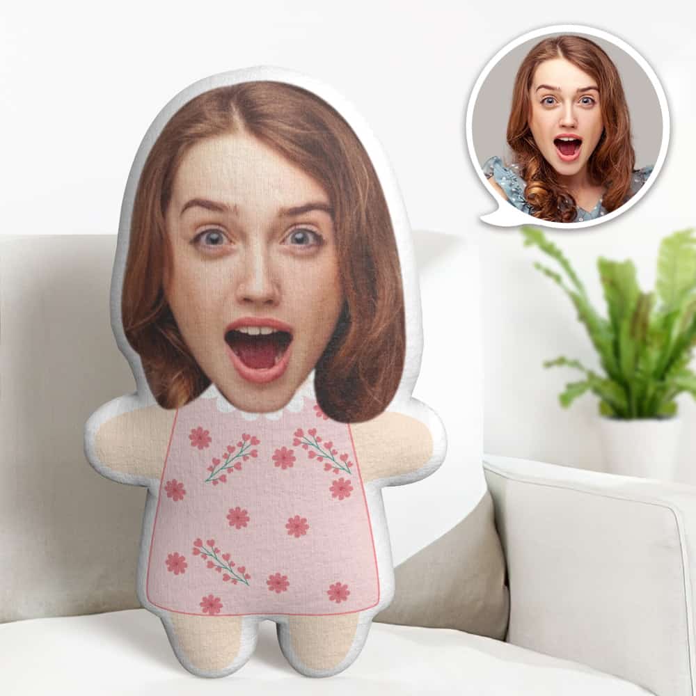 Valentine's Day Gift Custom Face Pillow, Cartoon Lady in Floral Dress Face Doll, the Best Gift for Lover