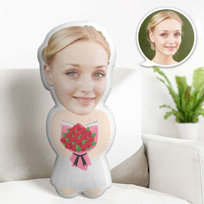 Valentine's Day Gift Custom Face Pillow, Cartoon Bride in Wedding Dress Face Doll, the Best Gift for Lover - mysiliconefoodbag